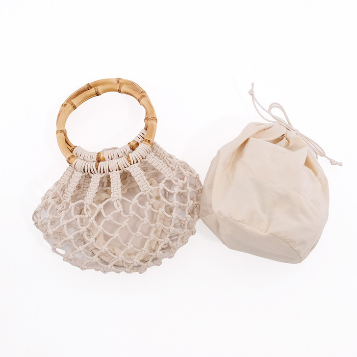 SHESAY Round Bamboo Macrame Bag