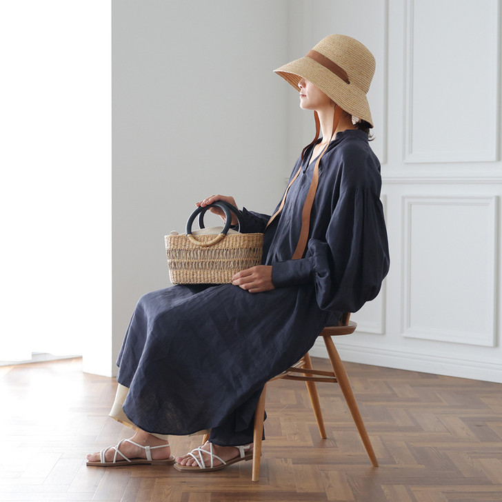 SHESAY Openwork Seagrass Round Handle Bag