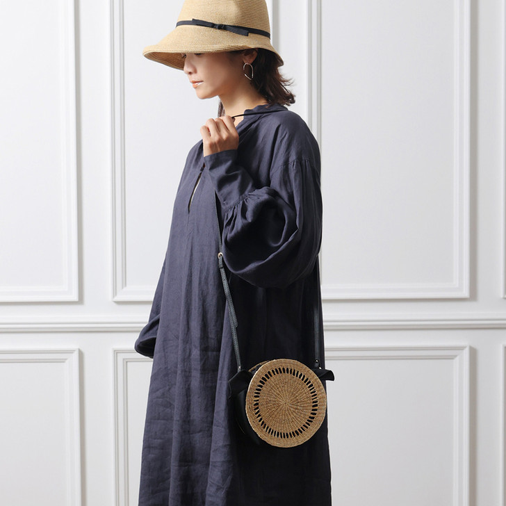 SHESAY Openwork Seagrass Circle Shoulder Bag