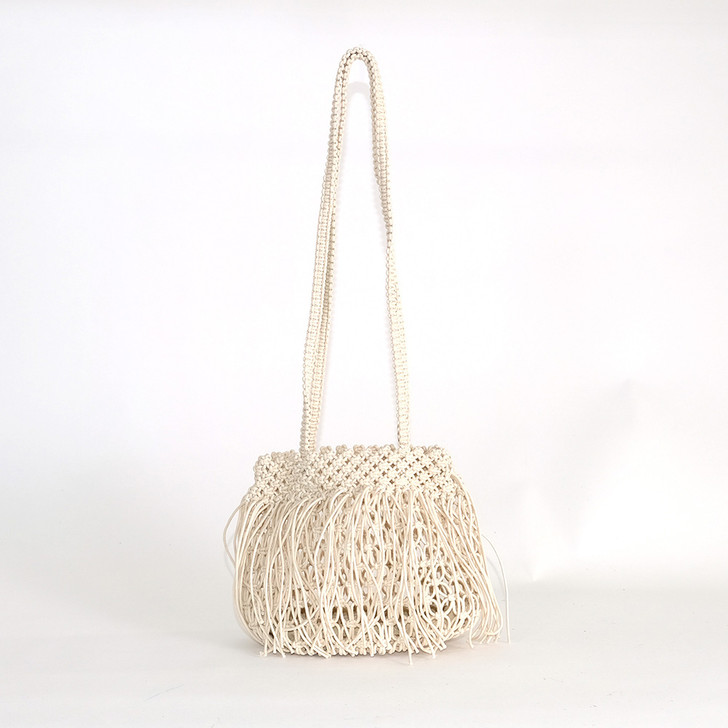 SHESAY Macrame Bag with Flowing Fringe