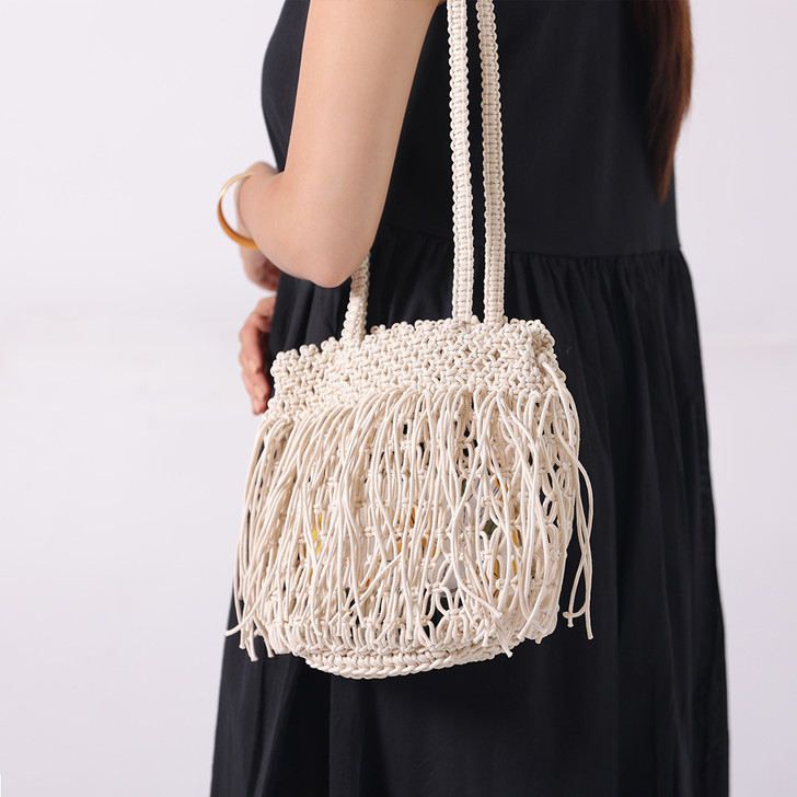 SHESAY Macrame Bag with Flowing Fringe