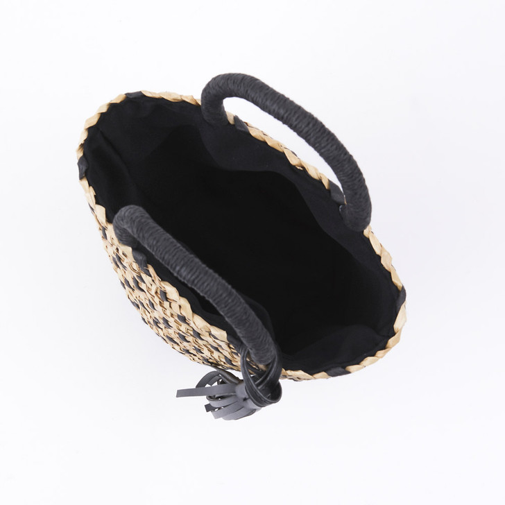 SHESAY Checkered Woven Seagrass Cylinder Bag