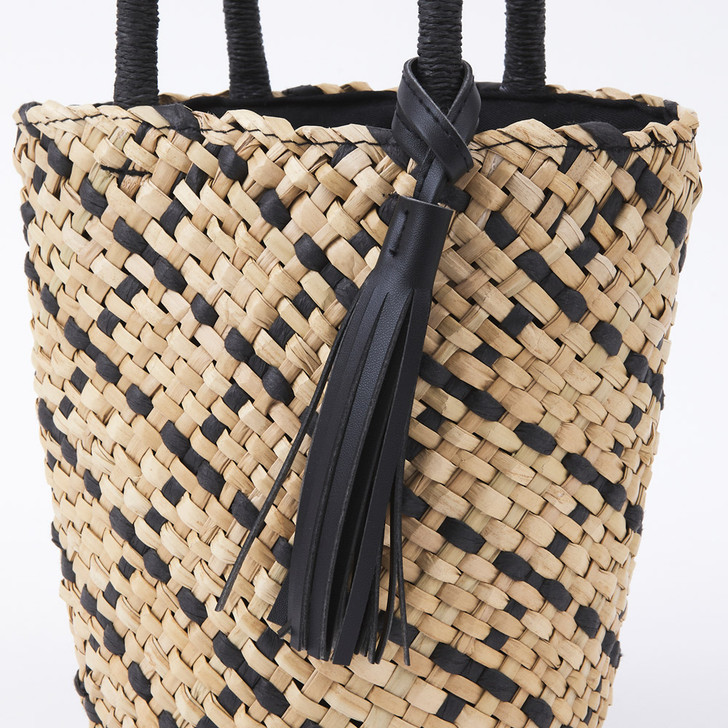 SHESAY Checkered Woven Seagrass Cylinder Bag