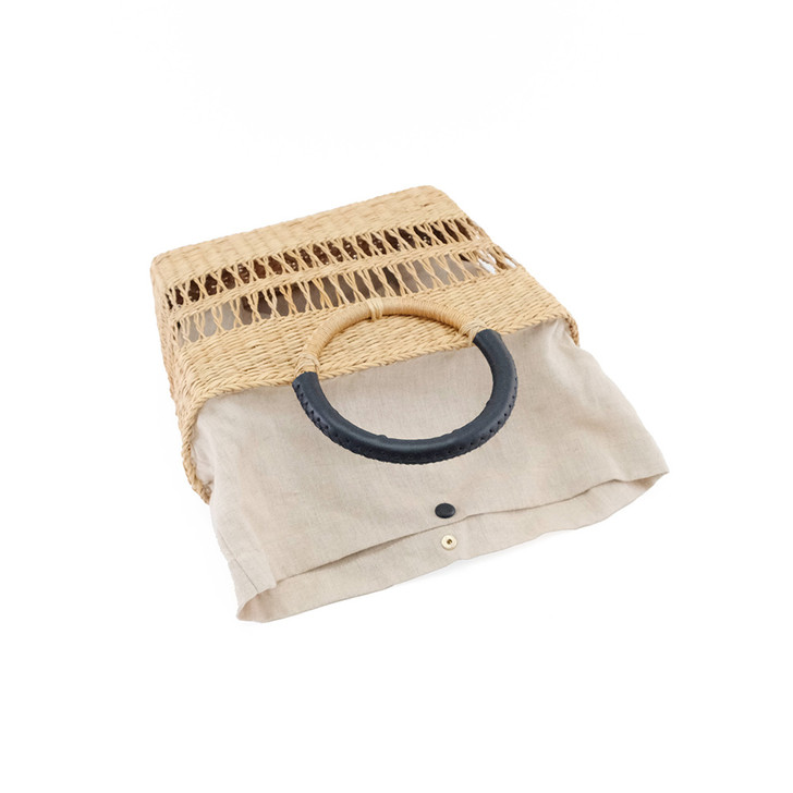 SHESAY Openwork Seagrass Round Handle Bag Rectangle