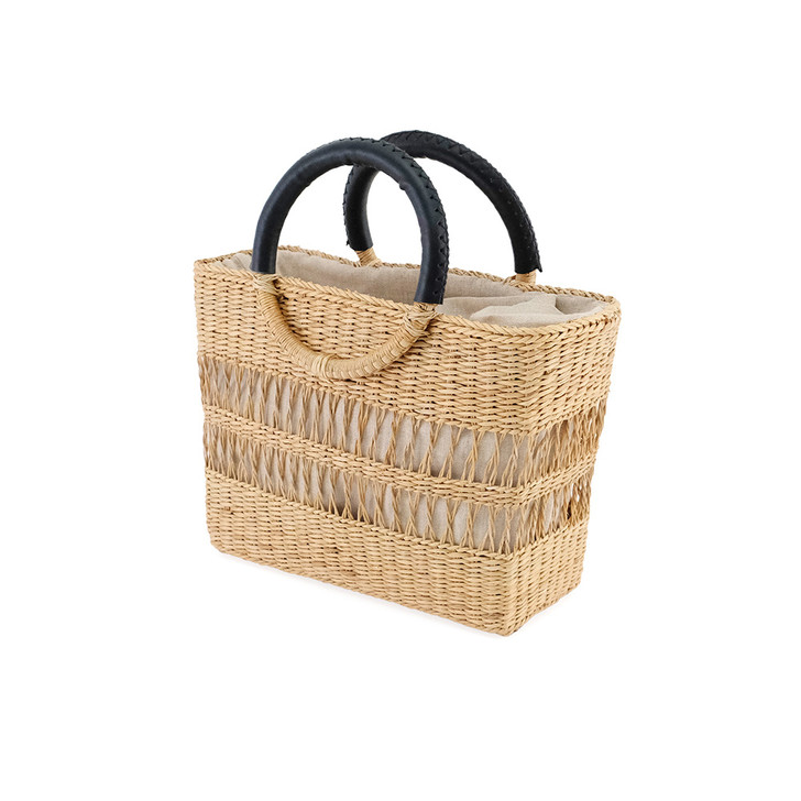 SHESAY Openwork Seagrass Round Handle Bag Rectangle