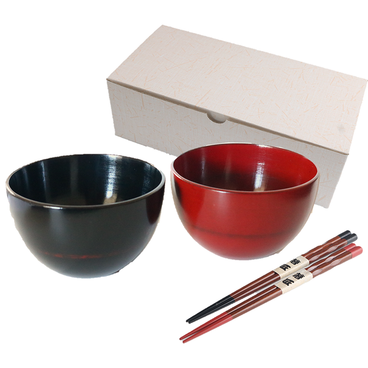 WAKACHO 23W28-8 Bowls with Chopsticks Pair Gift Set