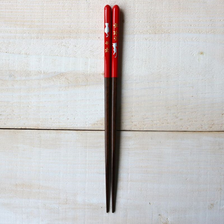 WAKACHO Wooden Chopsticks Cat Red