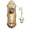 Brass dollhouse miniature Opryland door plate with crystal knob and skeleton key