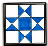 Blue and white patterned, miniature, wooden barn quilt
