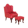 Dollhouse Miniature Wing Chair, Red w/Ottoman (AZM0859R)