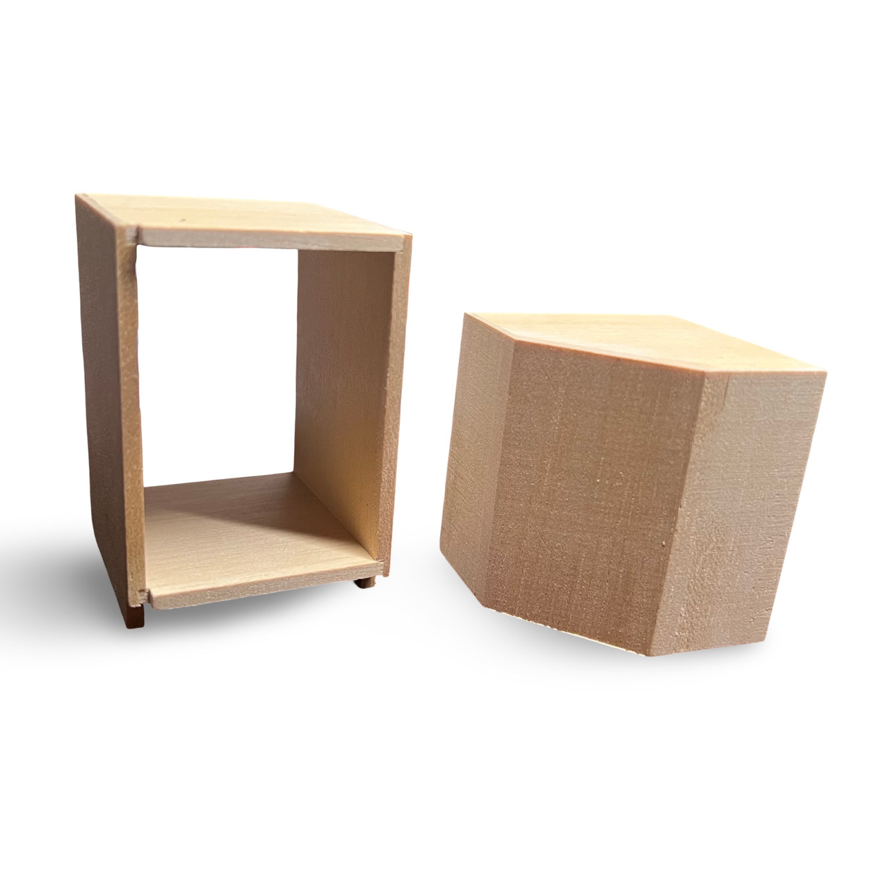Unfinished upper and base corner cabinet components (HW14409) against white background