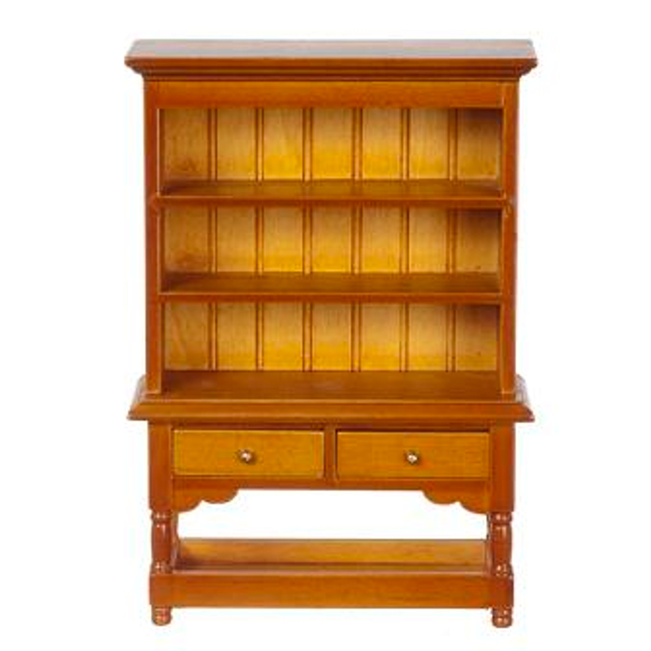 Light walnut stained wood dollhouse hutch