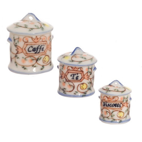 Set of 3 ceramic glazed kitchen canisters