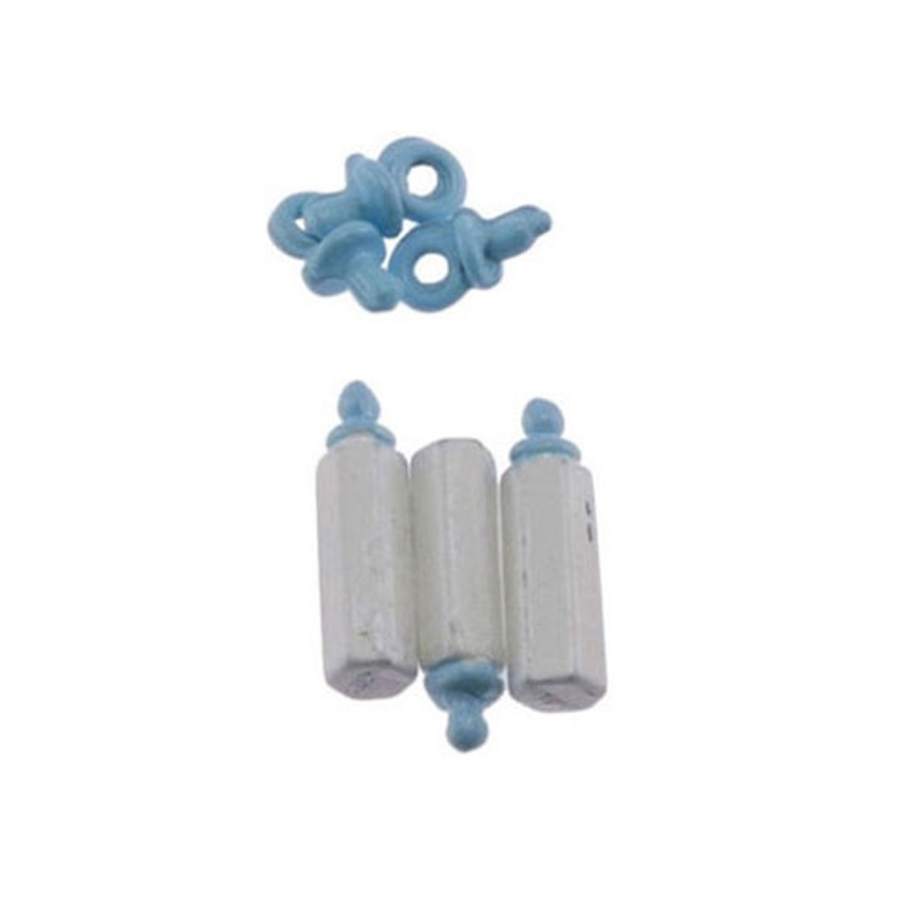 Alternate view of blue pacifiers and bottles