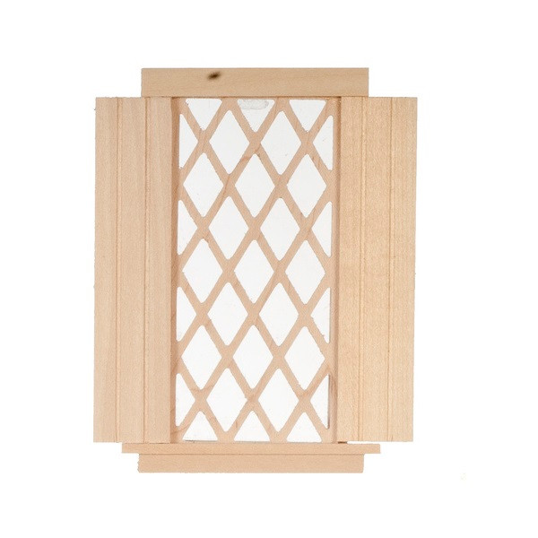 Standard single window with diamond mullions and attached shutters
