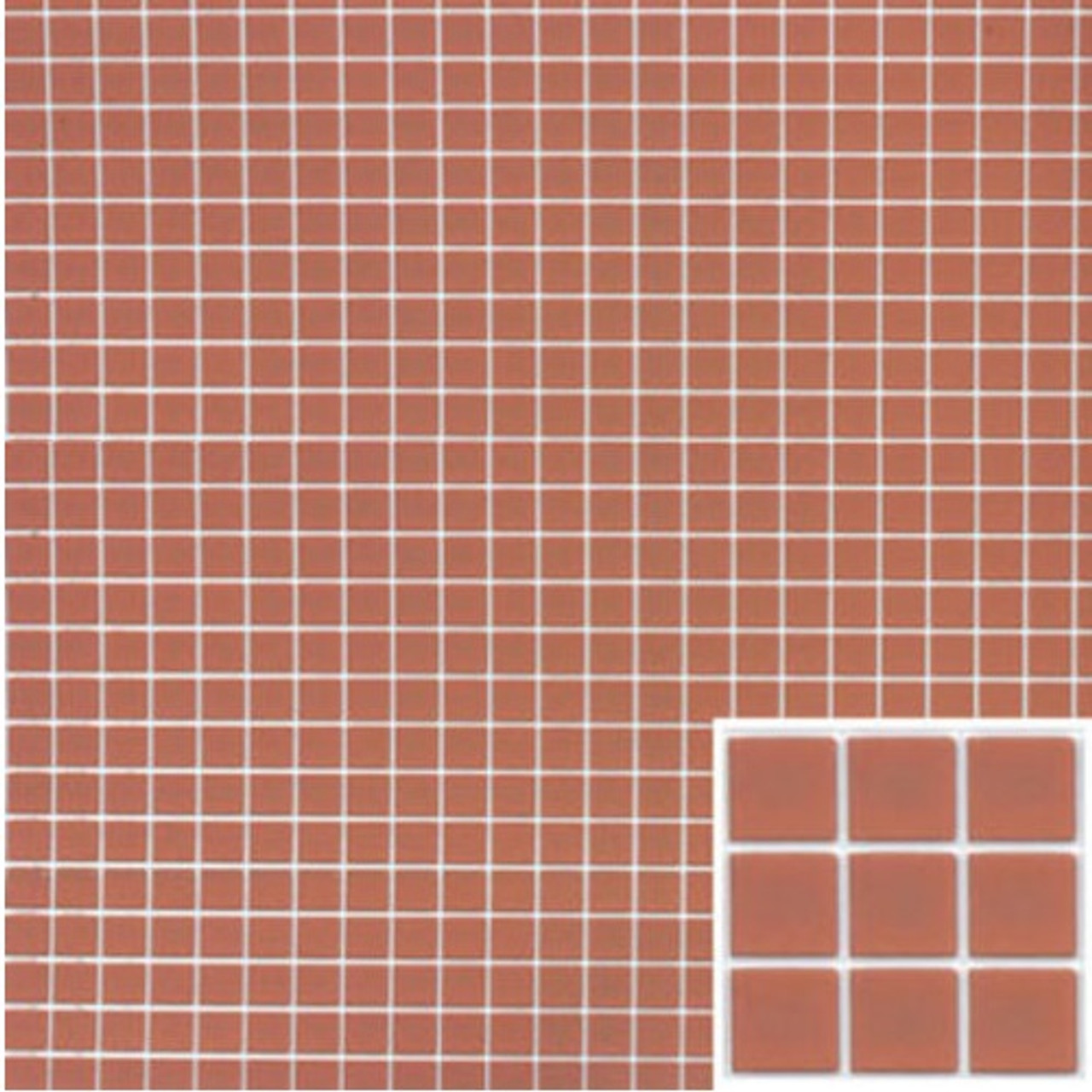 Swatch showing 1/4" square "tiles" on white "grout" plastic flooring