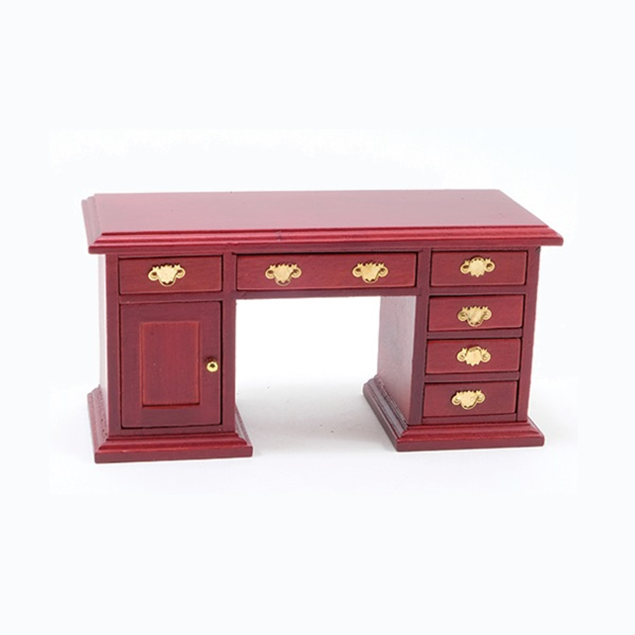 Desk, Mahogany (CLA10800); One-inch scale dollhouse miniature office desk in one-inch (1:12) scale.