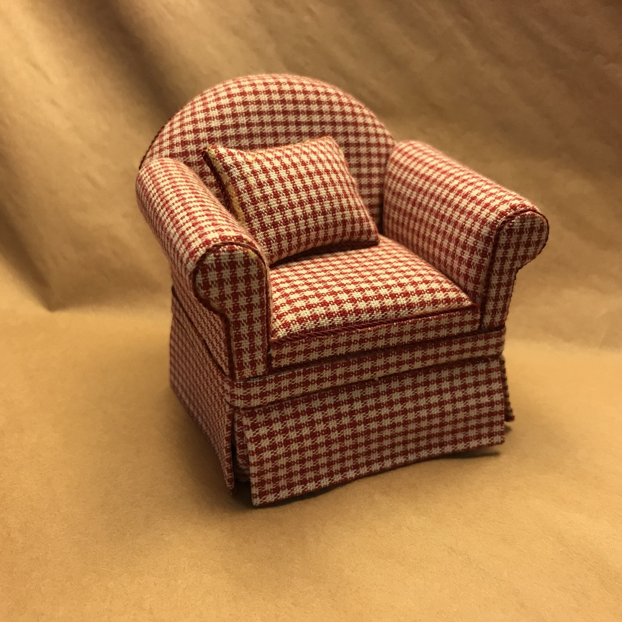 One-inch (1:12) scale red and white checked miniature chair