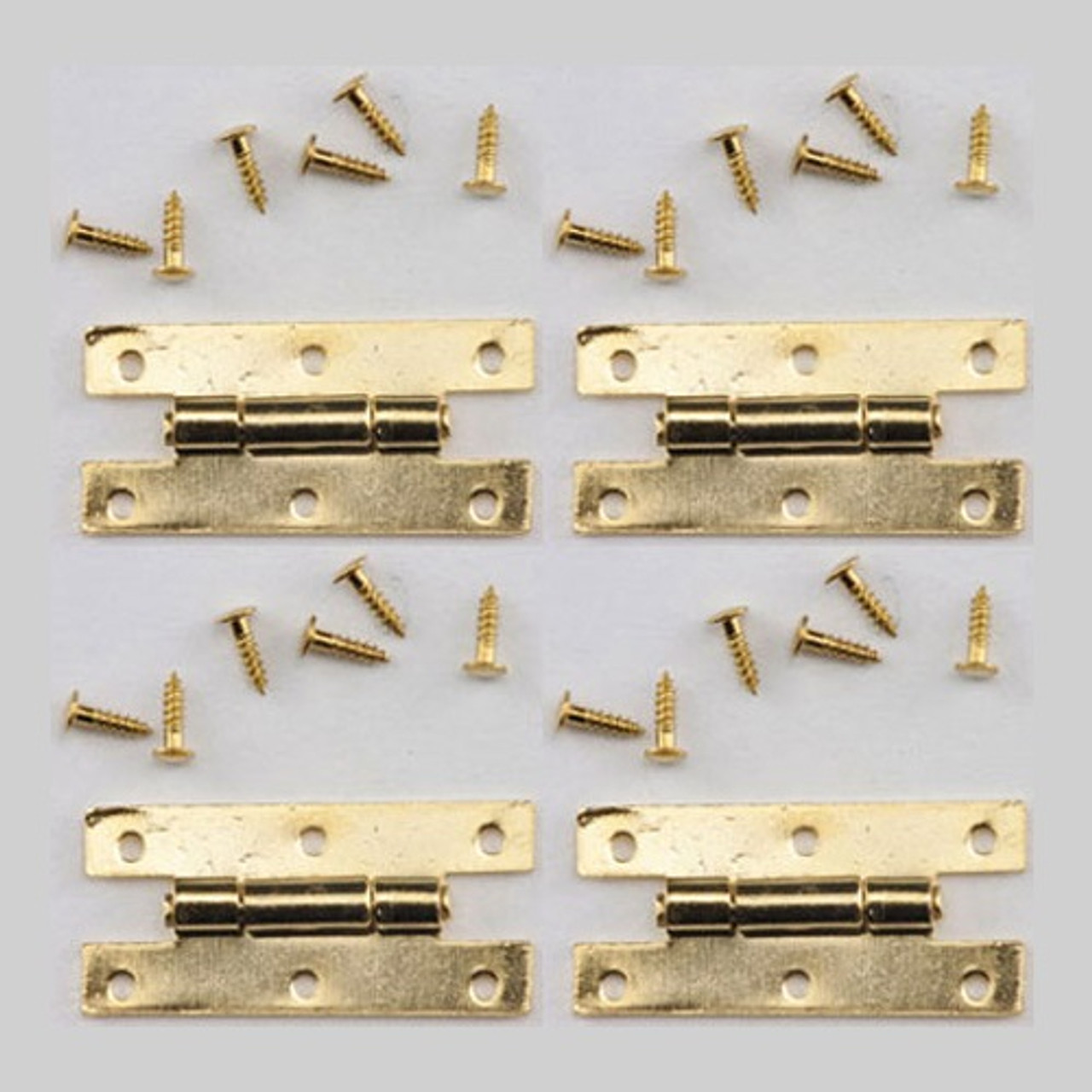Image of miniature brass H hinges with nails/brads