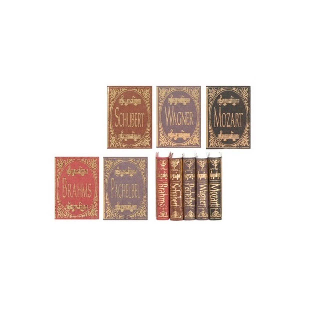 One-inch (1:12) scale dollhouse miniature collection of books about world renown composers 