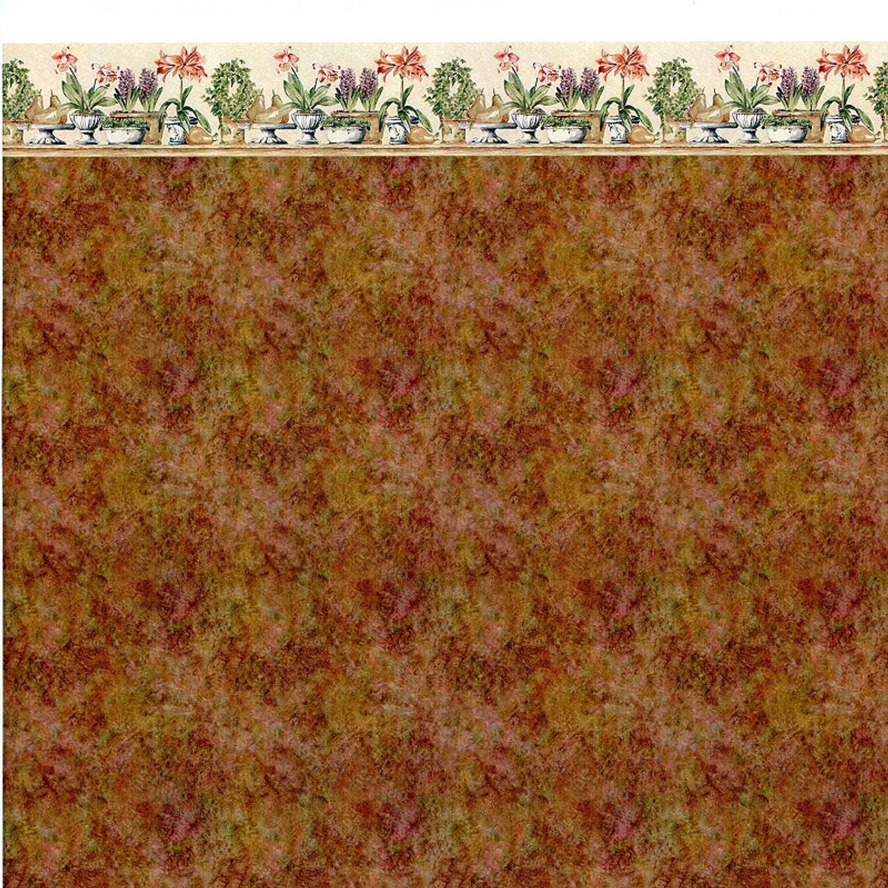 Dollhouse Wallpaper - Brown Marble w/Plant Border (IBM0673A) 