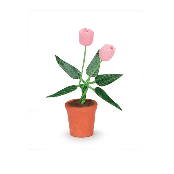 1:12 Scale Dollhouse Miniature Pink Tulips in Terracotta Pot