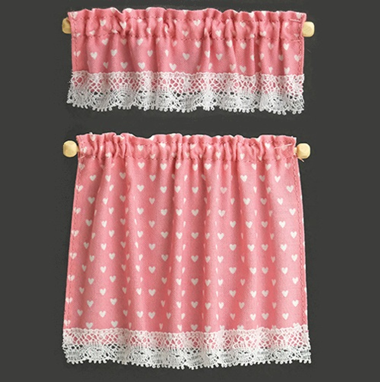 Dollhouse Miniature Pink Nursery Hearts Curtains (BB50414)