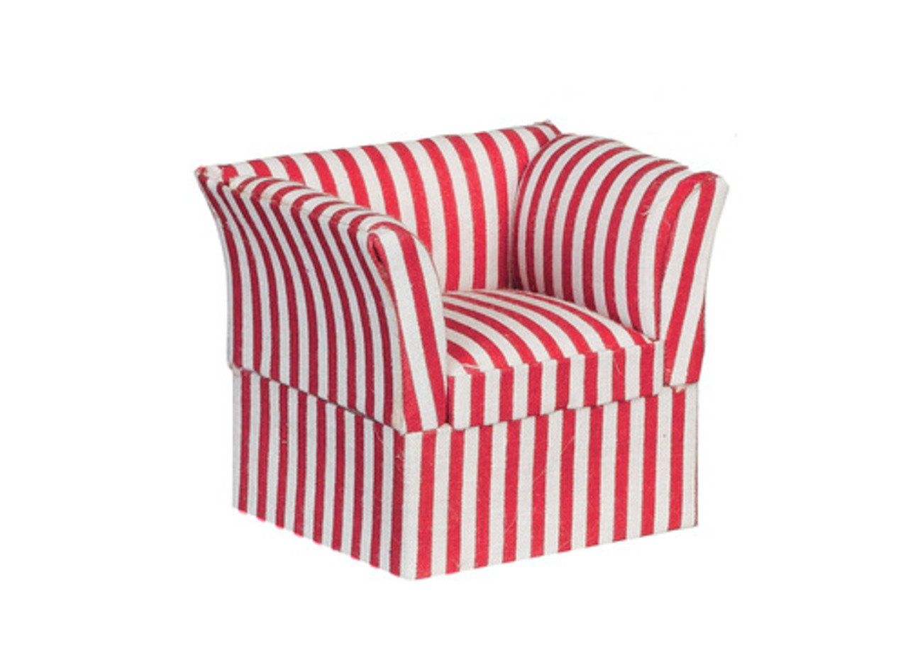 Dollhouse Miniature Red/White Stripe Armchair (AZT3862)