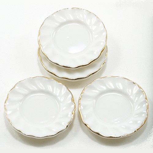 Dollhouse Miniature Fluted Edge Dinner Plates – Gold Trim, 1:12 Scale Miniature For Dollhouse Dining