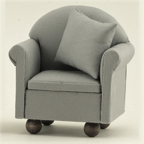 Dollhouse Miniature Gray Chair w/Pillow (CLA10952)