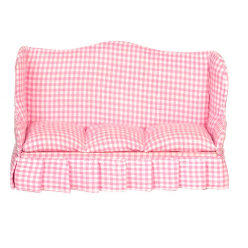 Dollhouse Miniature Pink check sofa