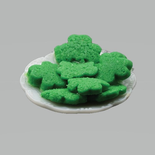 One-inch (1:12) Scale Dollhouse Miniature St. Patrick's Day Shamrock Cookies On Plate (MUL5357B)