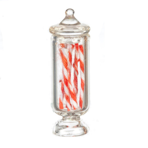 Peppermint stick filled, miniature glass candy jar