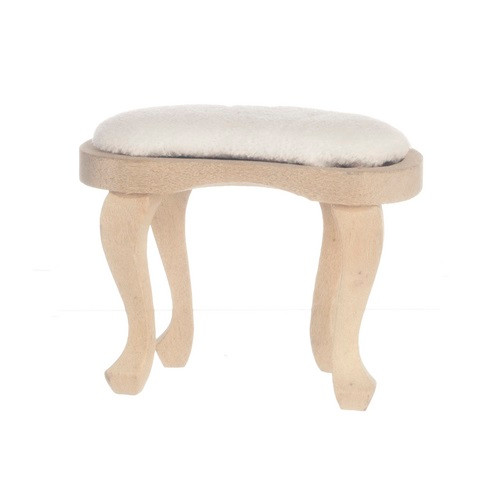 Unfinished wood, miniature curved bench with cotton seat cover