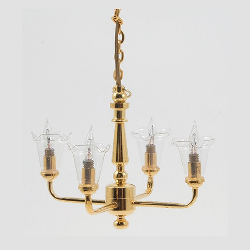 Four up-arm brass dollhouse chandelier with clear  shades (MH633)