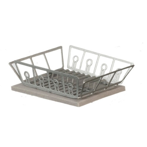 Silver-tone miniature dish drainer with matching mat