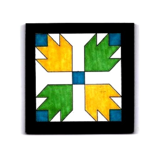 Miniature Turquoise, Green, and Yellow Wooden Barn Quilt