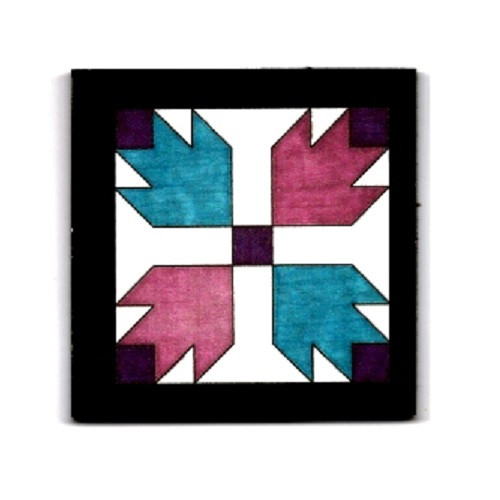 Miniature rose, turquoise and purple wooden barn quilt