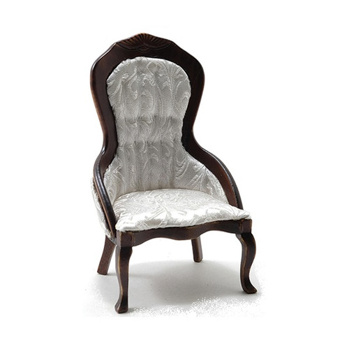 CLA10972 - Victorian Lady's Chair, Walnut, White Brocade Fabric