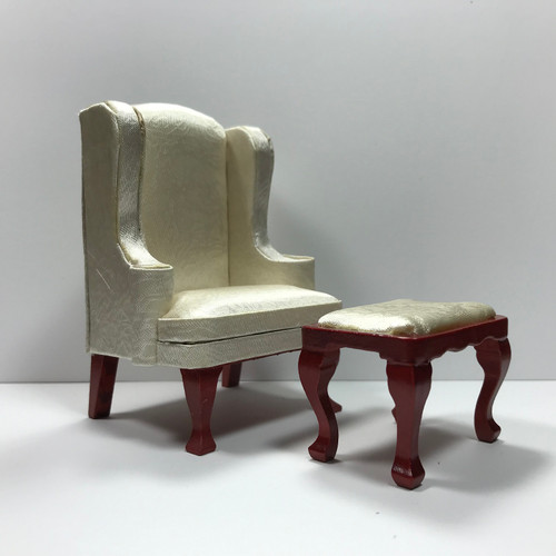 1:12 Scale Dollhouse Miniature Queen Ann Wing Back Chair w/Stool (AZT3162) from the side