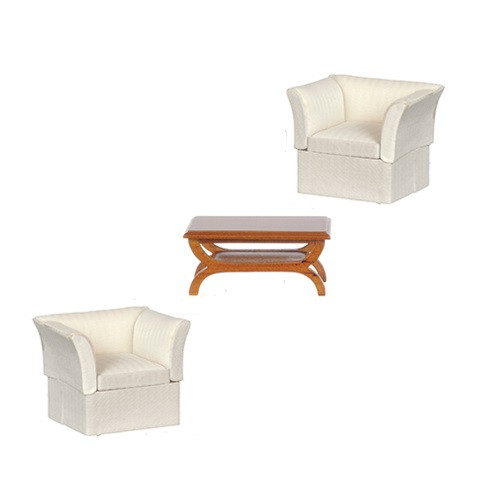 Two White Chairs with Walnut Coffee Table (AZT6889)