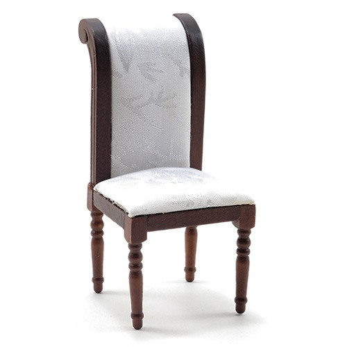 Dollhouse Miniature Side Chair, Walnut w/White Fabric (CLA10944)