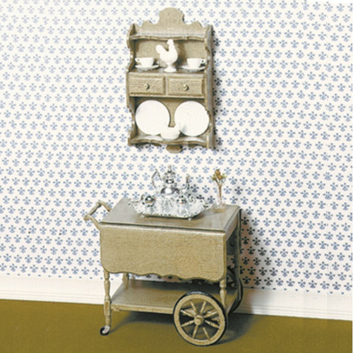 Dollhouse Miniature Tea Cart and China Shelf Kit (CB2105)
