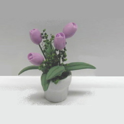 Lavender Tulips in White Pot (RP0694) Dollhouse Miniature