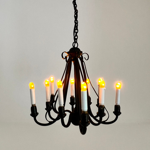 Ten-Arm Chandelier w/Flickering Candles (MH1050F) shown lit