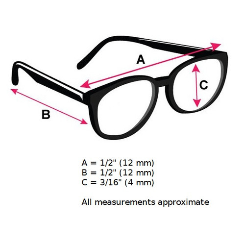 Dollhouse Miniature Eyeglasses (IBM0030) illustration showing dimensions