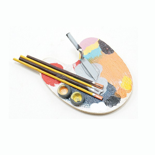 MINIATURE ARTIST PAINTERS PALETTE PAINT WITH BRUSH MINI PAINTING 1:12  DOLLHOUSE