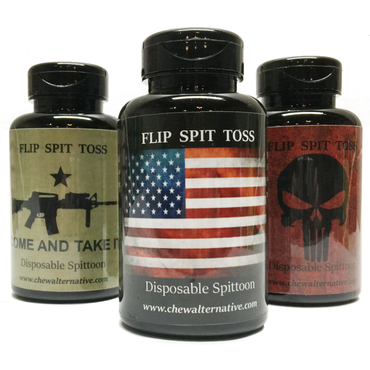 Mud Bud Disposable Spittoon 3 Pack - Come And Take It, US Flag, and Punisher