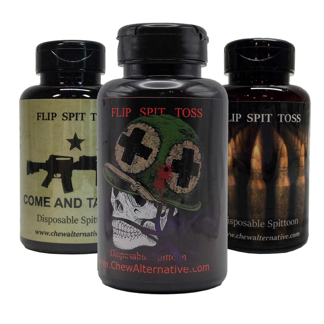 Mud Bud Disposable Spittoon 3 Pack - Come And Take It, Skull Medic, and Ammo