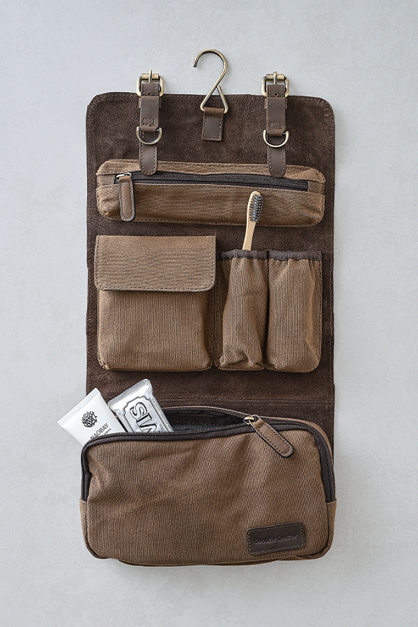 Leather & Cotton Hanging Wash Bag